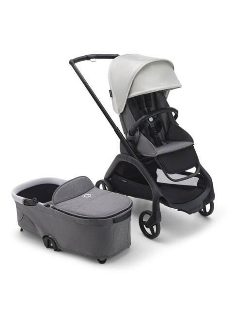 Carrinho de Bebé Duo Dragonfly - Base Preto/Cinzento Melange com Capota Branco Névoa e Alcofa Cinzento Melange 1