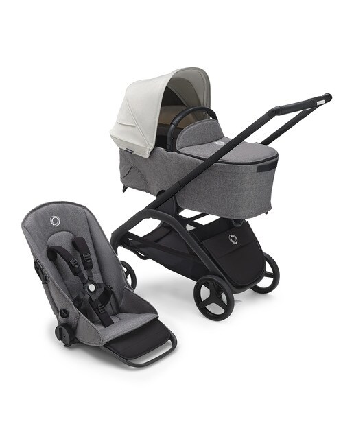 Carrinho de Bebé Duo Dragonfly - Base Preto/Cinzento Melange com Capota Branco Névoa e Alcofa Cinzento Melange 4