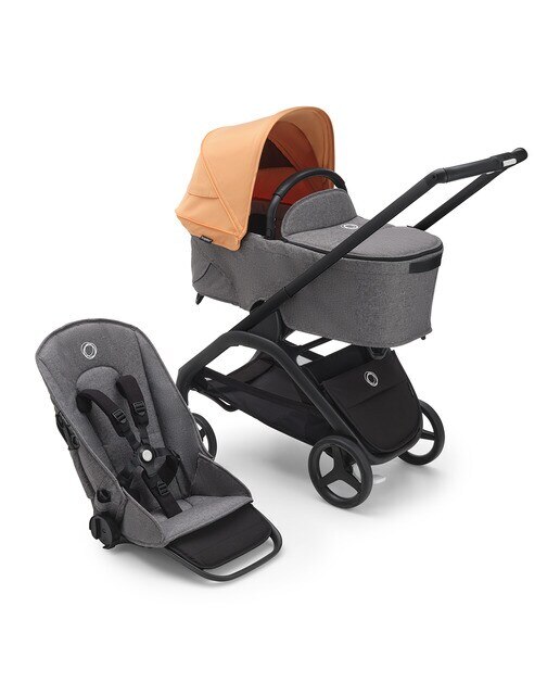 Carrinho de Bebé Duo Dragonfly - Base Preto/Cinzento Melange com Capota Coral Ilha e Alcofa Cinzento Melange 4