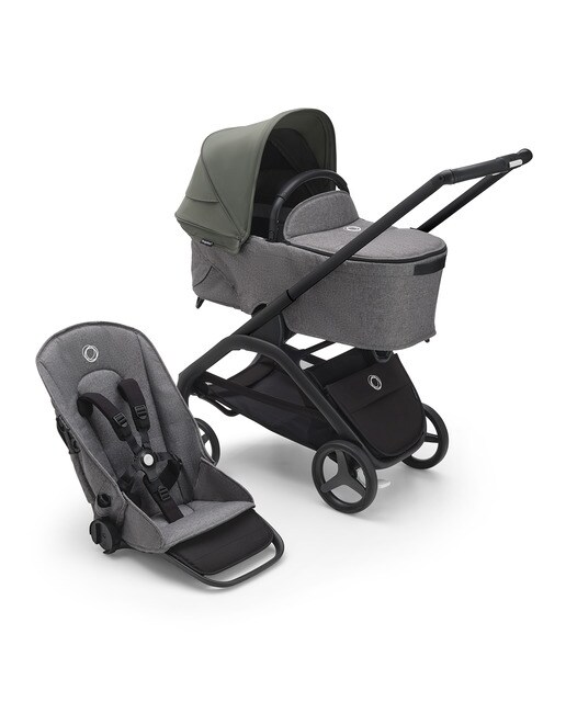 Carrinho de Bebé Duo Dragonfly - Base Preto/Cinzento Melange com Capota Verde Bosque e Alcofa Cinzento Melange 4