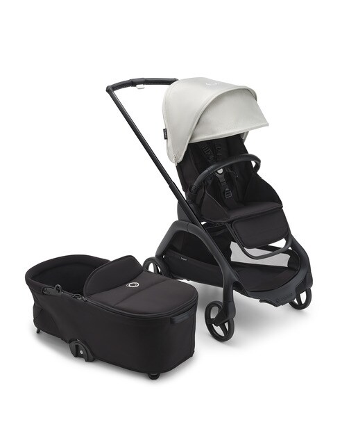 Carrinho de Bebé Duo Dragonfly - Base Preto/Preto Meia-noite com Capota Branco Névoa e Alcofa Preto Meia-noite 1