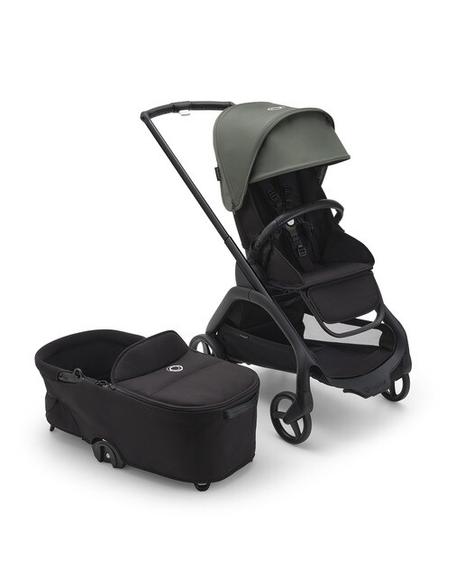 Carrinho de Bebé Duo Dragonfly - Base Preto/Preto Meia-noite com Capota Verde Bosque e Alcofa Preto Meia-noite 1