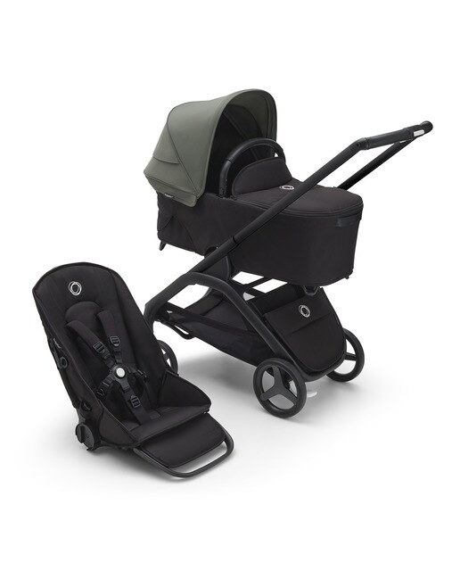 Carrinho de Bebé Duo Dragonfly - Base Preto/Preto Meia-noite com Capota Verde Bosque e Alcofa Preto Meia-noite 4