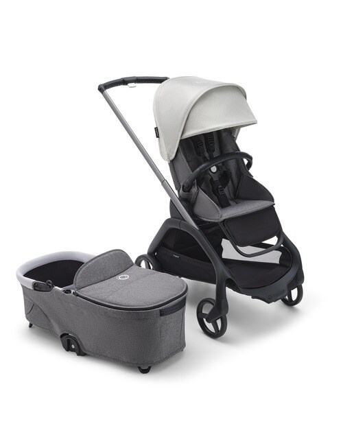 Carrinho de Bebé Duo Dragonfly - Base Grafite/Cinzento Melange com Capota Branco Névoa e Alcofa Cinzento Melange 1
