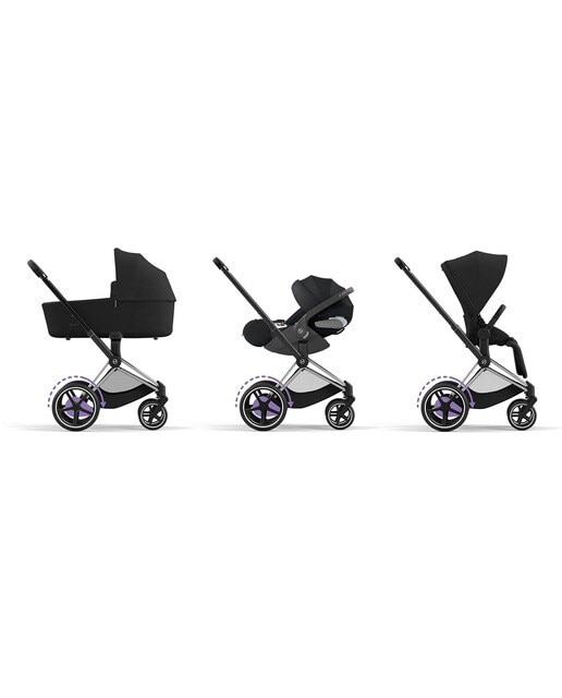 Carro de bebé trío Cybex e-PRIAM con Chasis Chrome Black, Seat Pack, Capazo Lux y portabebés Cloud T i-Size Plus en Sepia Black 1