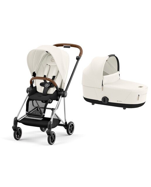 Carro de bebé dúo Cybex MIOS con Chasis Chrome Brown, Seat Pack y Capazo Lux en Off White. 1