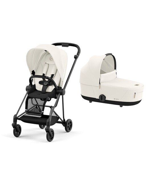 Carro de bebé dúo Cybex MIOS con Chasis Matt Black, Seat Pack y Capazo Lux en Off White. 1