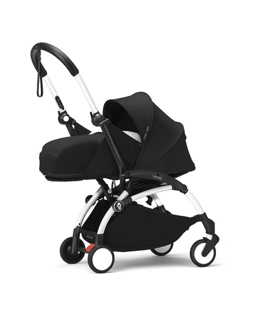 Carrinho de passeio Stokke® YOYO³ com chassis branco e pack recém-nascido 0+ Preto 1