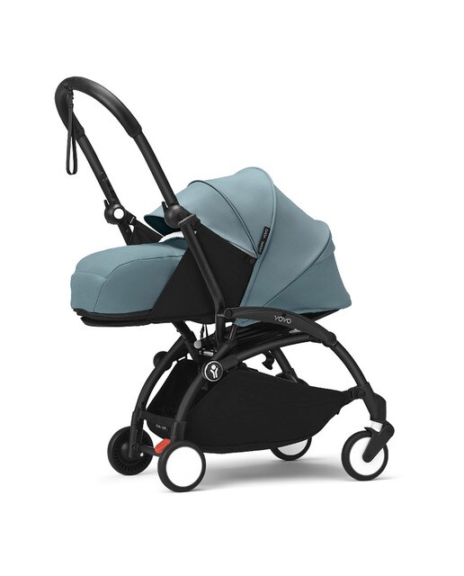 Carrinho de passeio Stokke® YOYO³ com chassis preto e pack recém-nascidos 0+ Aqua 1