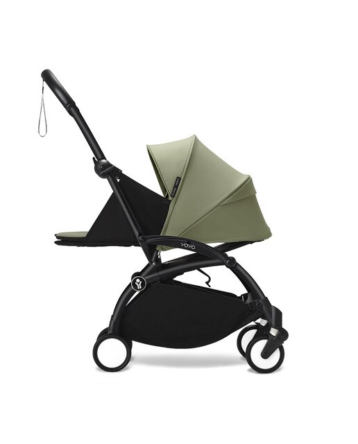 Carrinho de bebé Stokke® YOYO³ com chassis preto e pack recém-nascido 0+ verde oliva 2