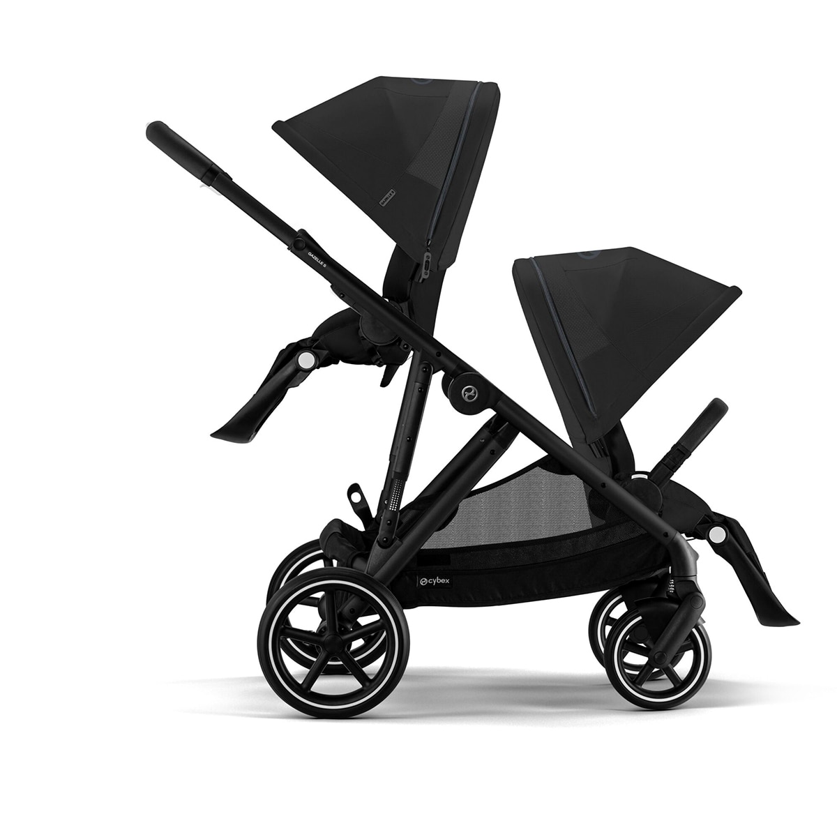 Carro de bebé gemelar Gazelle S con segunda unidad de asiento en Moon Black. 3