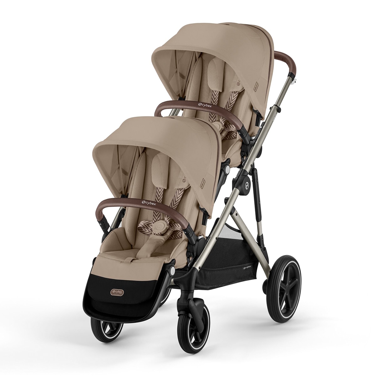 Carro de bebé gemelar Gazelle S con segunda unidad de asiento en Almond Beige 1