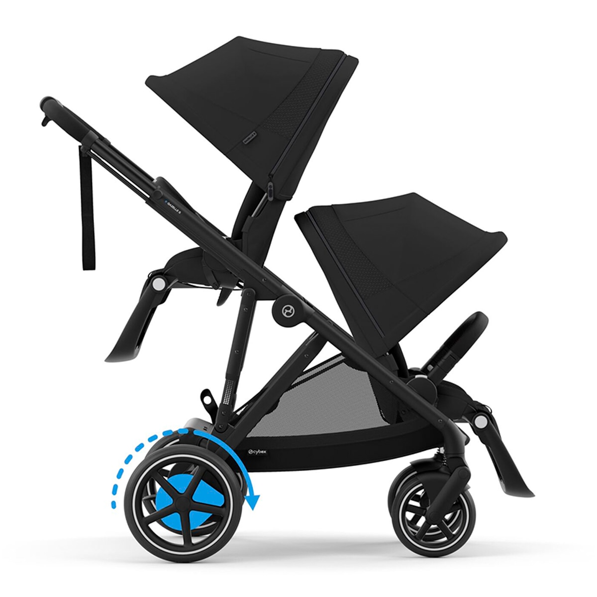Carro de bebé gemelar e-Gazelle S con segunda unidad de asiento en Moon Black 1