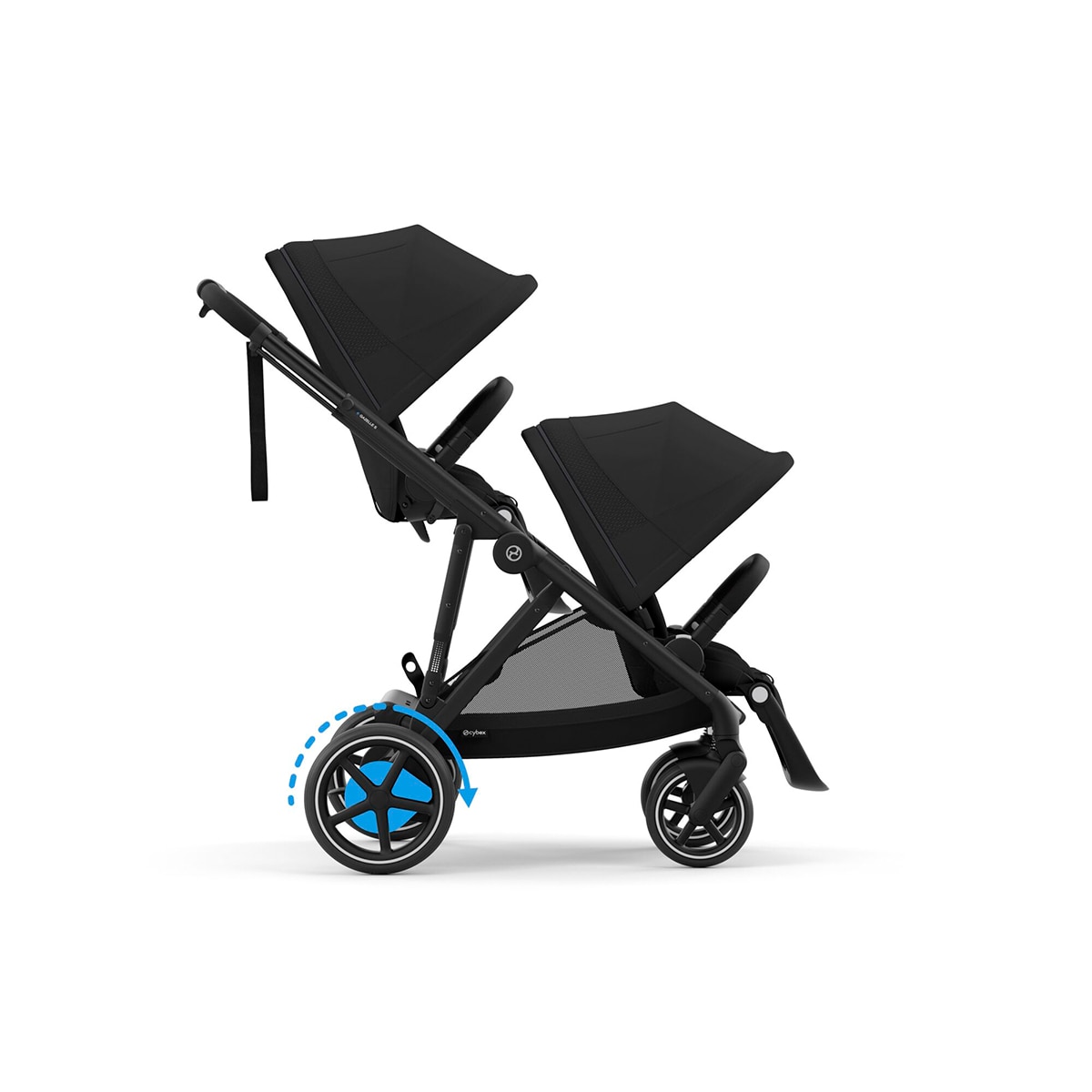 Carro de bebé gemelar e-Gazelle S con segunda unidad de asiento en Moon Black 2