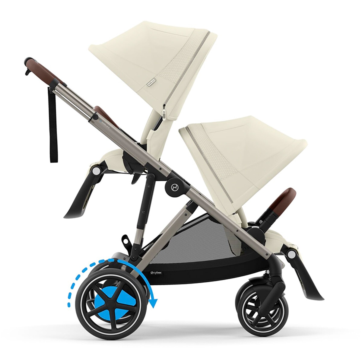 Carro de bebé gemelar e-Gazelle S con segunda unidad de asiento en Seashell Beige. 1