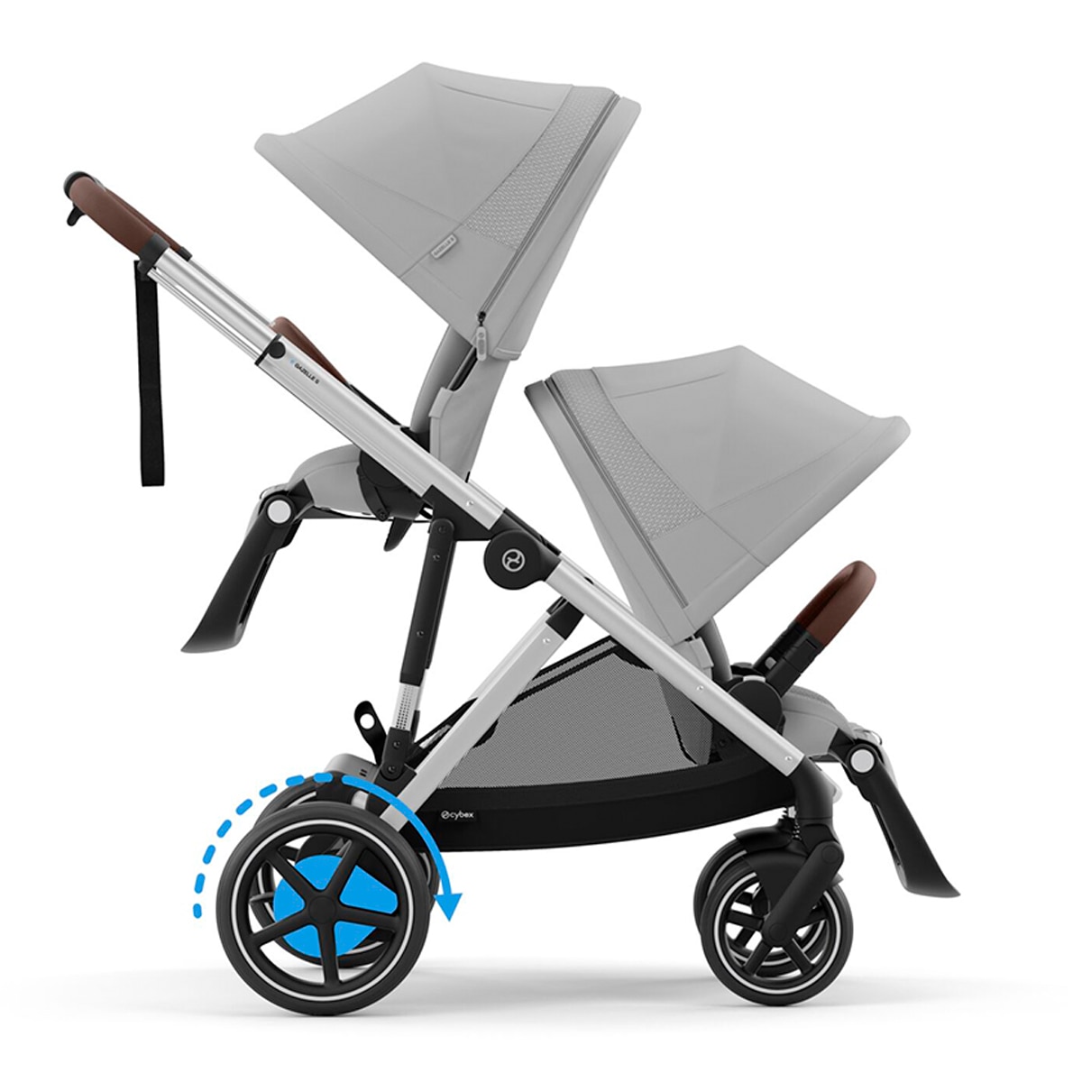 Carro de bebé gemelar e-Gazelle S con segunda unidad de asiento en Stone Grey Gris-1