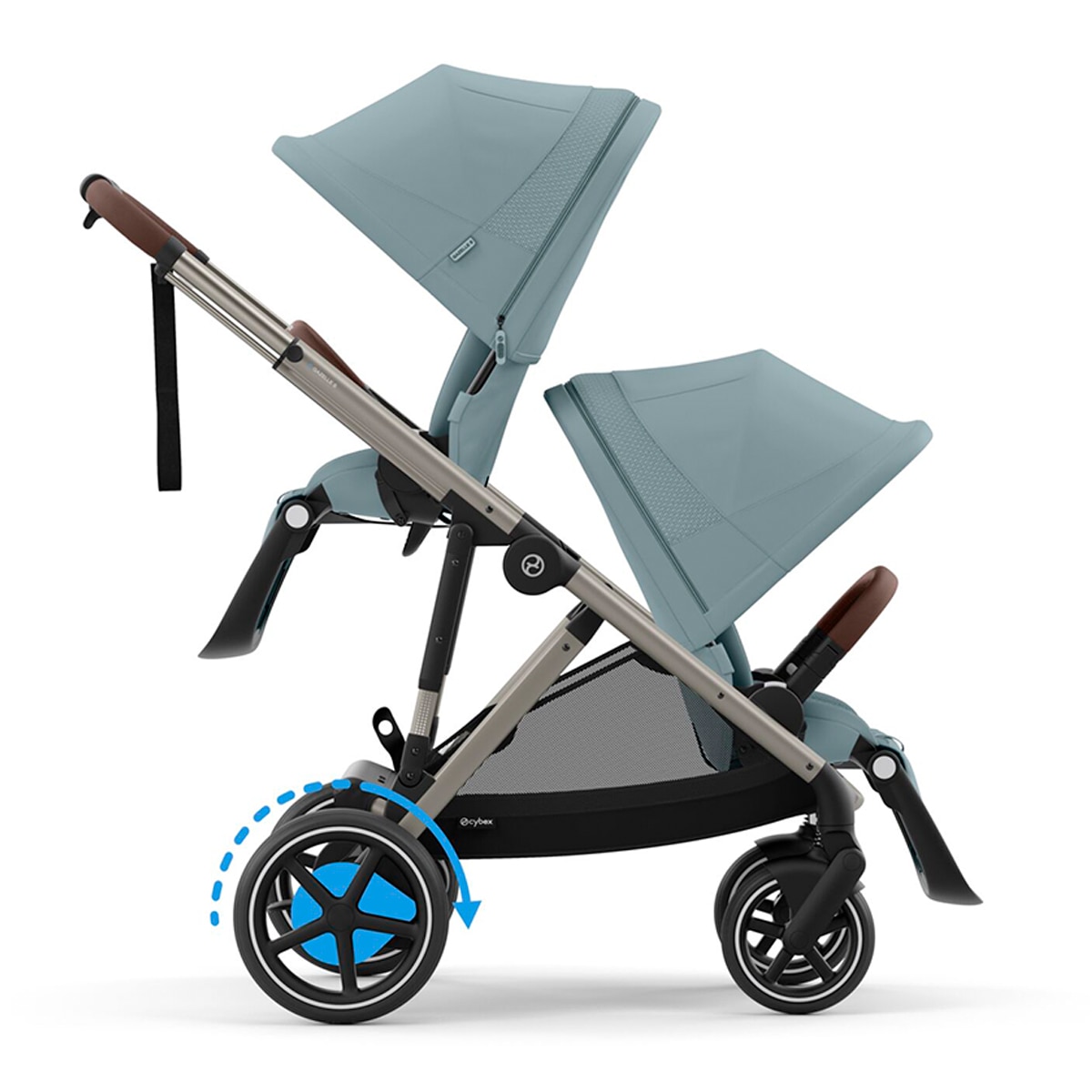 Imagen 1 de Carro de bebé gemelar e-Gazelle S con segunda unidad de asiento en Stormy Blue.