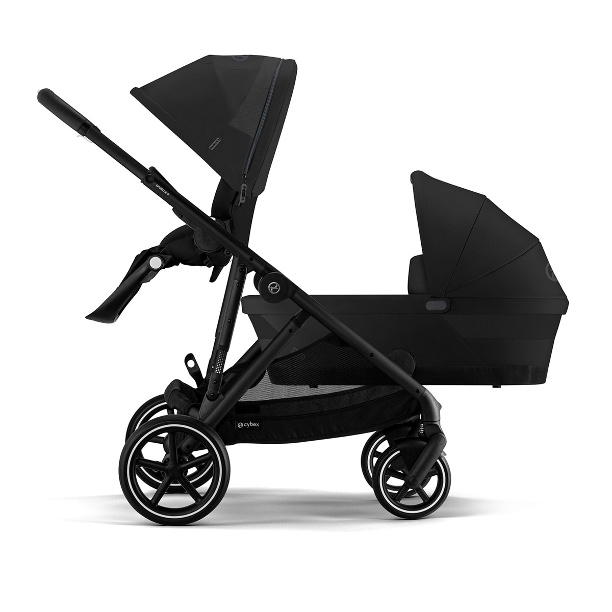 Carro de bebé gemelar Gazelle S con capazo en Moon Black. Negro-2
