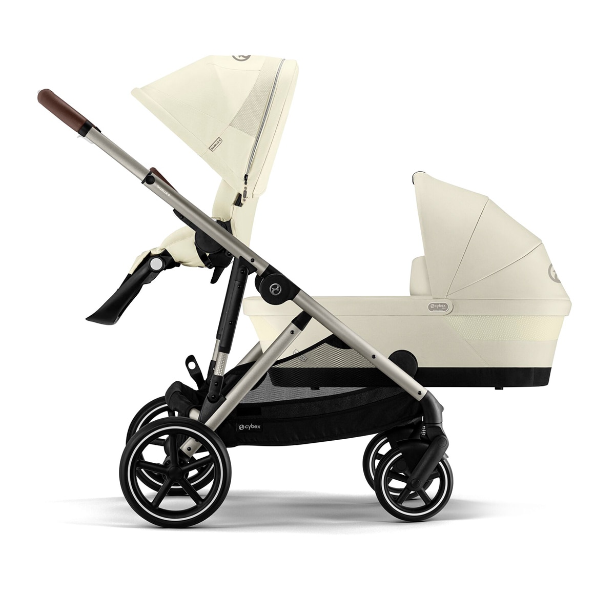 Carro de bebé gemelar Gazelle S con capazo en Seashell Beige. Beige-2