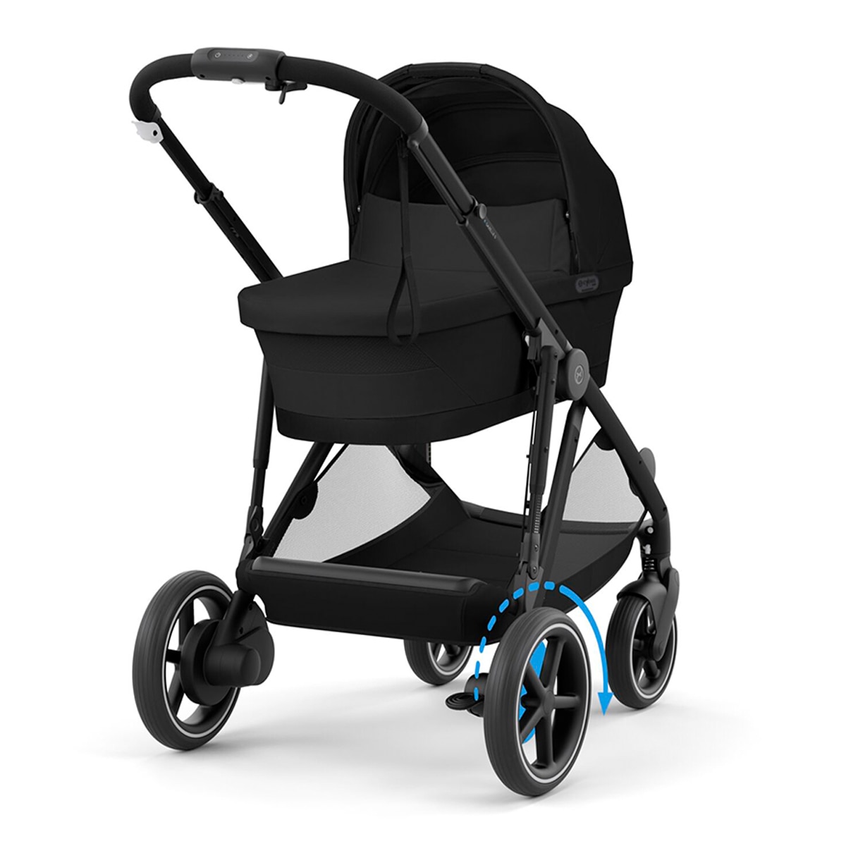 Carro de bebé gemelar e-Gazelle S con capazo en Moon Black. Negro-1