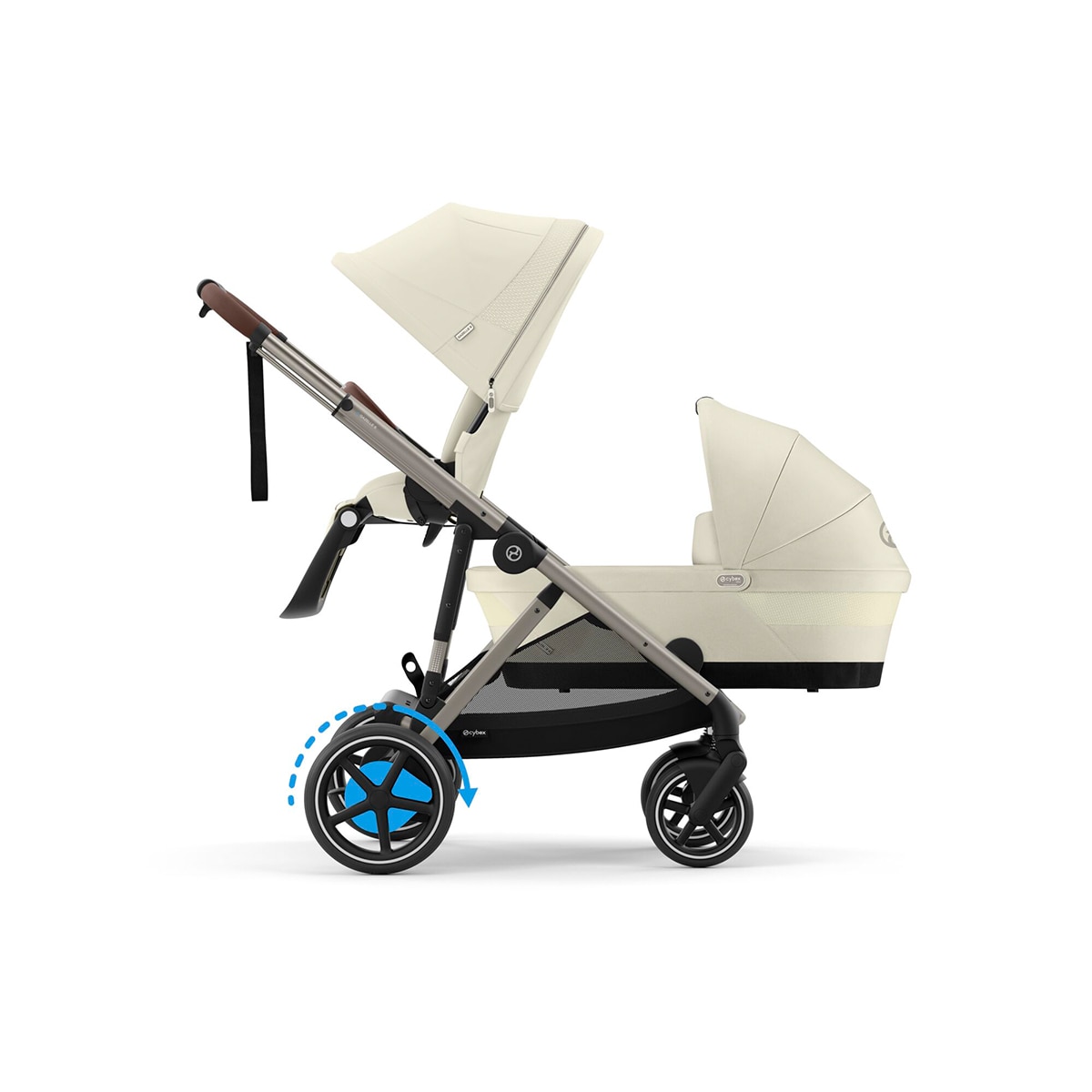 Carro de bebé gemelar e-Gazelle S con capazo en Seashell Beige Beige-2