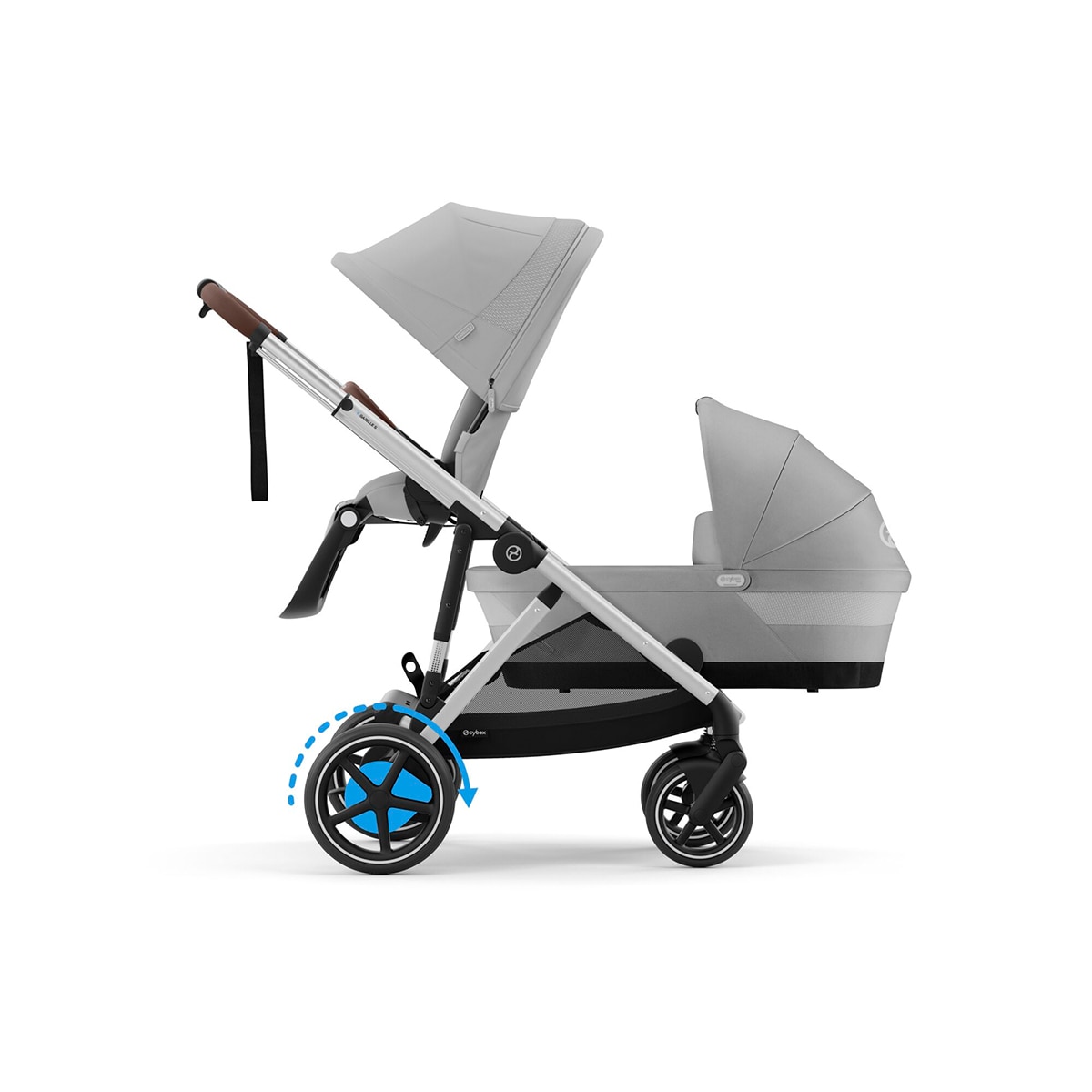Carro de bebé gemelar e-Gazelle S con capazo en Stone Grey. Gris-2