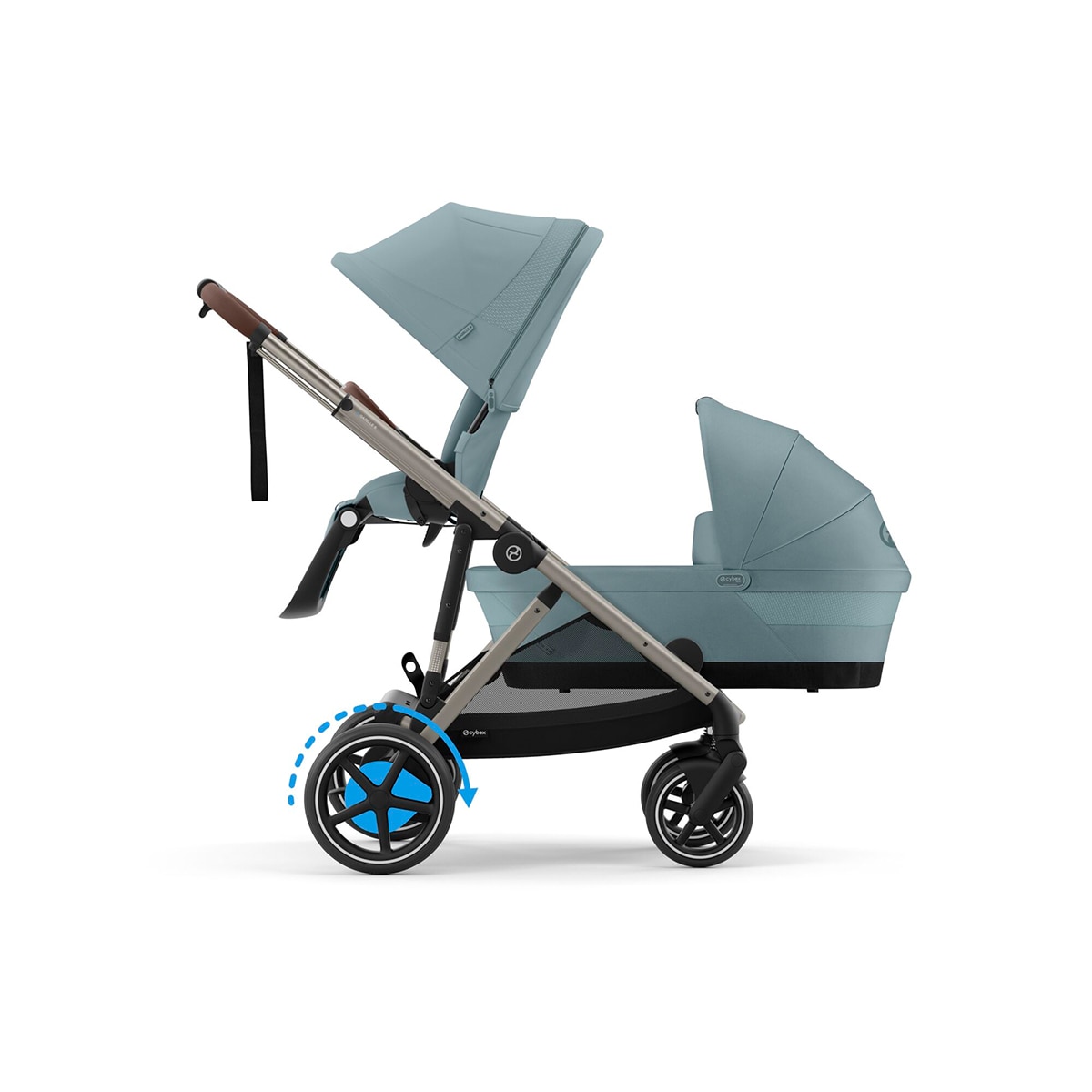 Carro de bebé gemelar e-Gazelle S con capazo en Stormy Blue. Azul-2