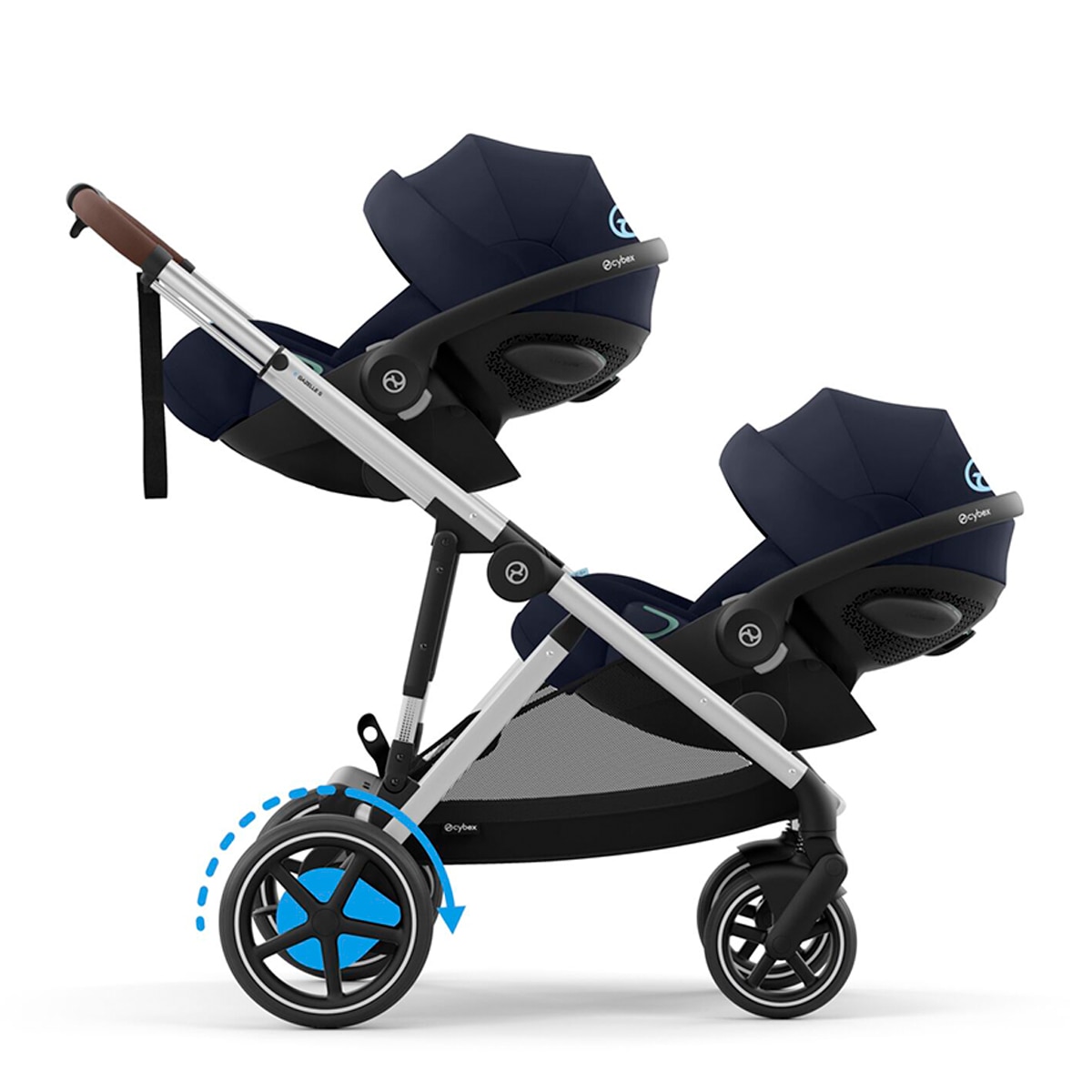 Imagen 0 de Carro de bebé gemelar e-Gazelle S con 2 portabebés en Ocean Blue y 2 juegos de adaptadores.