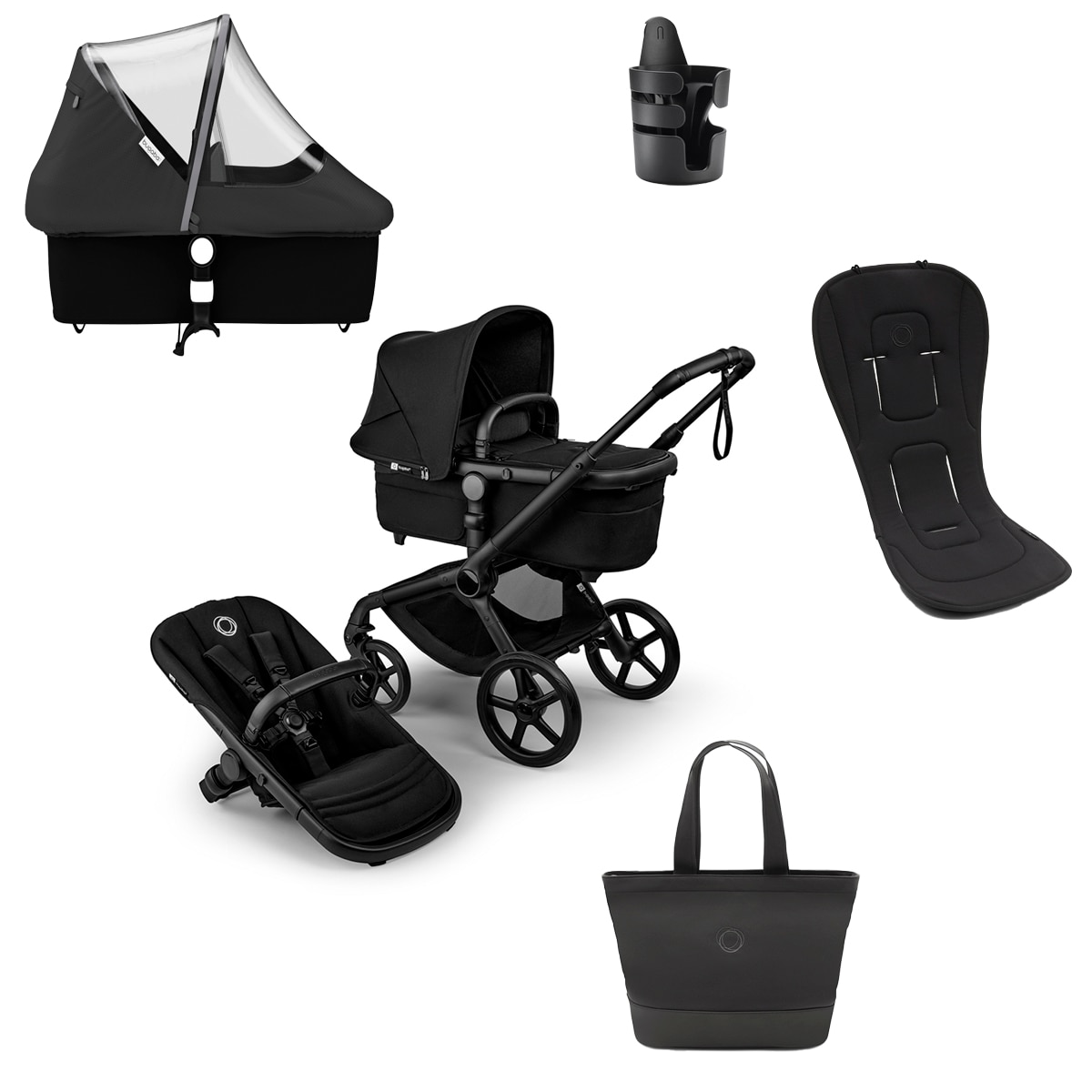Pack indispensável - verão preto com tapete Bugaboo Fox 5 Renew preto Preto-1
