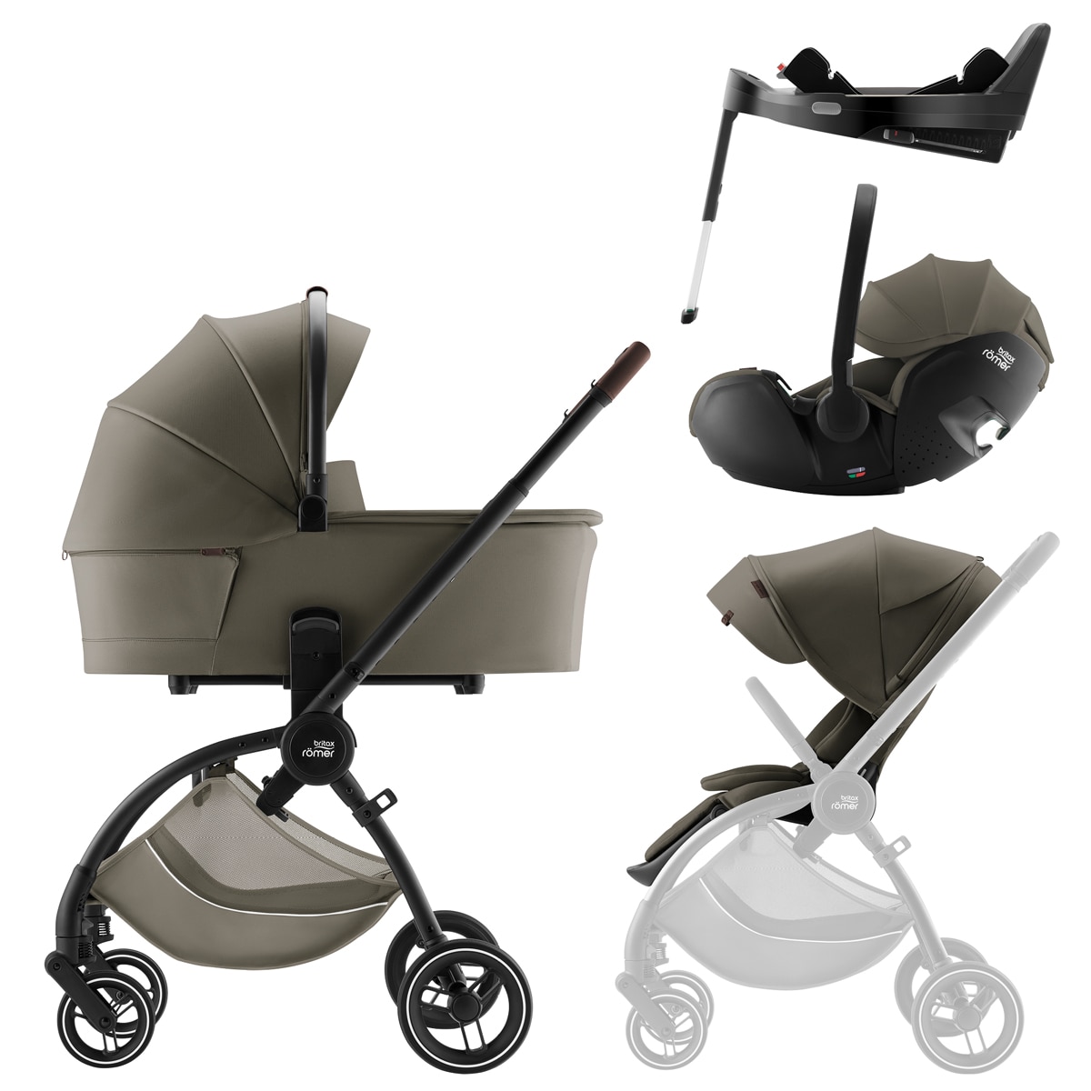 Carro de bebé trío com base Britax Römer RIO Lux Verde-militar-2