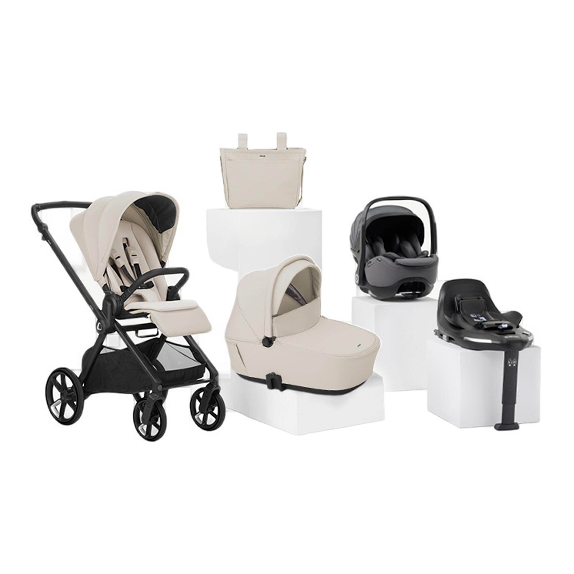 Jané - Pack Jané carro de bebé Muum con silla de coche y accesorios beige y negro.