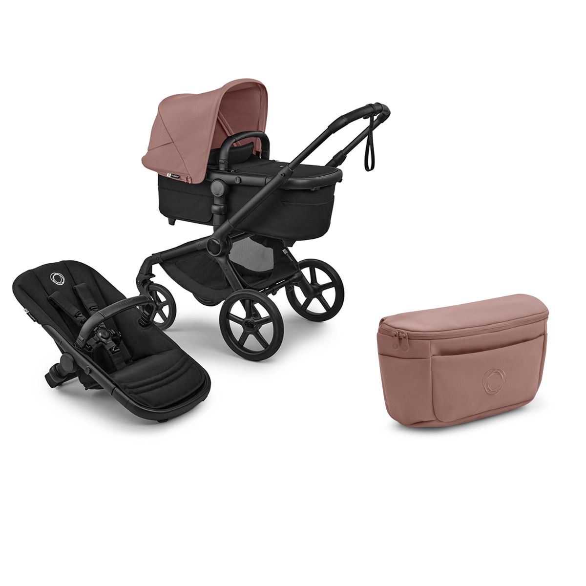 Imagem 0 de Carrinho de Passeio Bugaboo Fox 5 Renew Preto/Preto/Dusty Pink e Organizador Dusty Pink