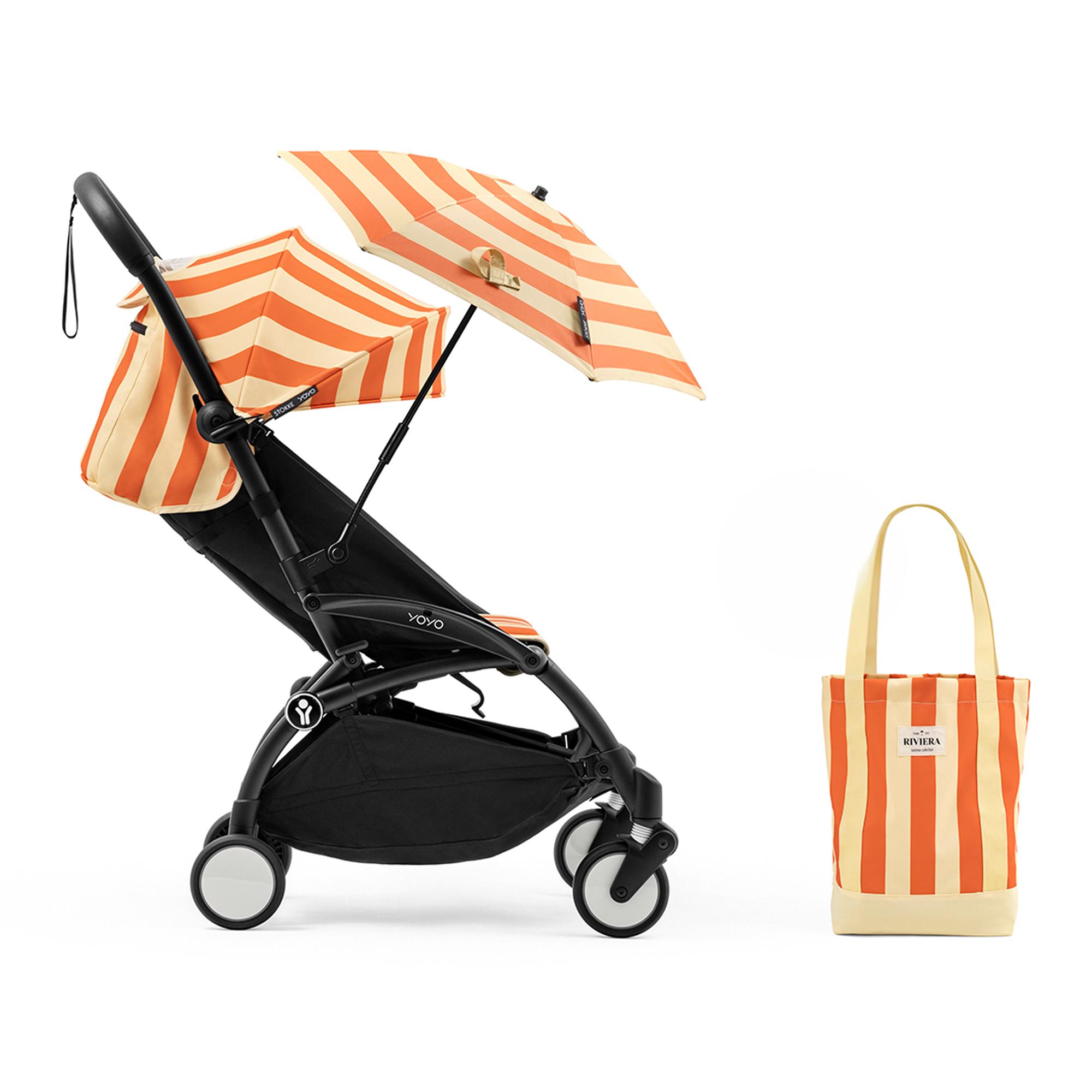 Carrinho de Passeio Stokke® YOYO³ com Chassis Preto e 6+ color pack Coleção Riviera Laranja 3