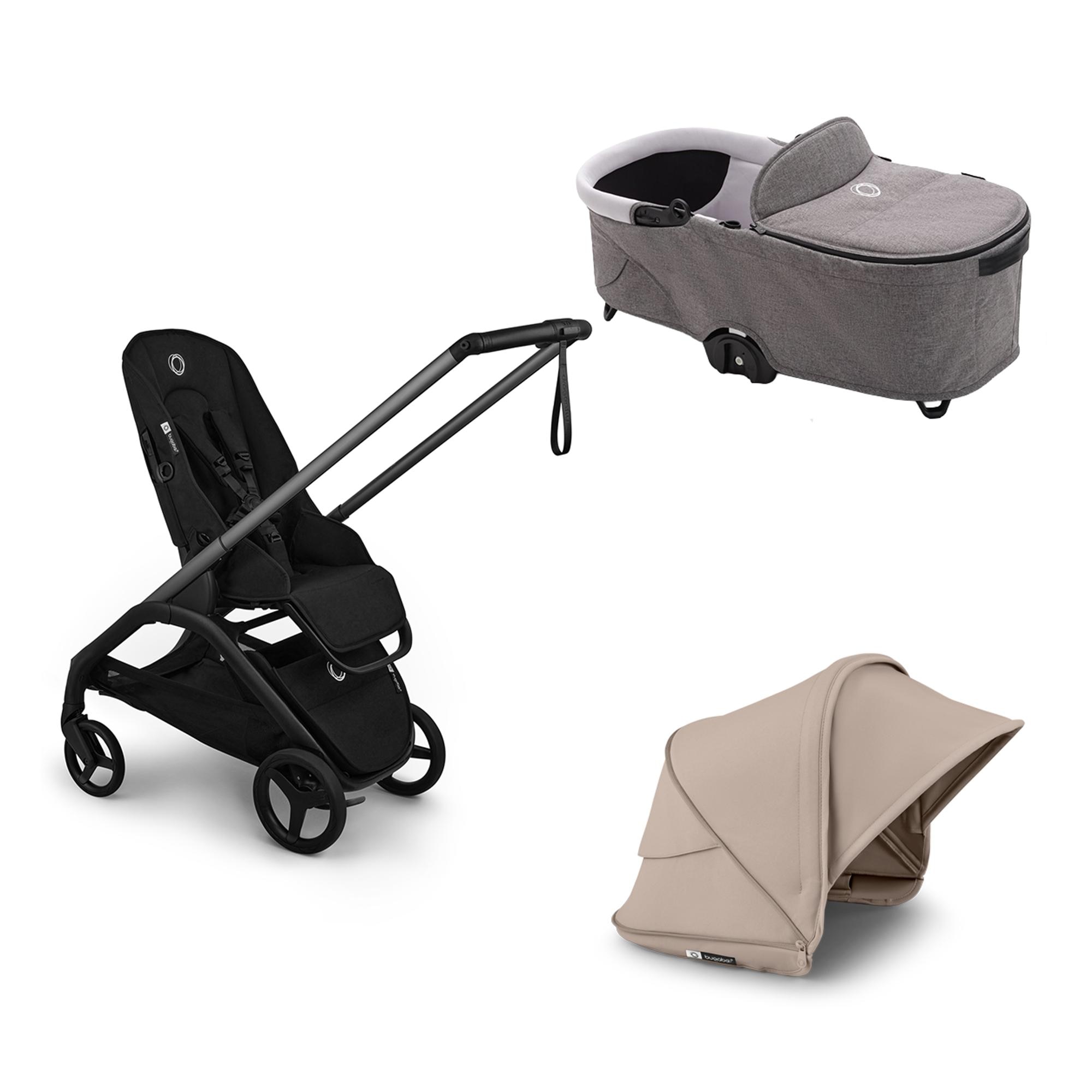 Imagem 0 de Carrinho de Passeio Bugaboo Dragonfly Plus base preta, capota castanha e alcofa cinzenta