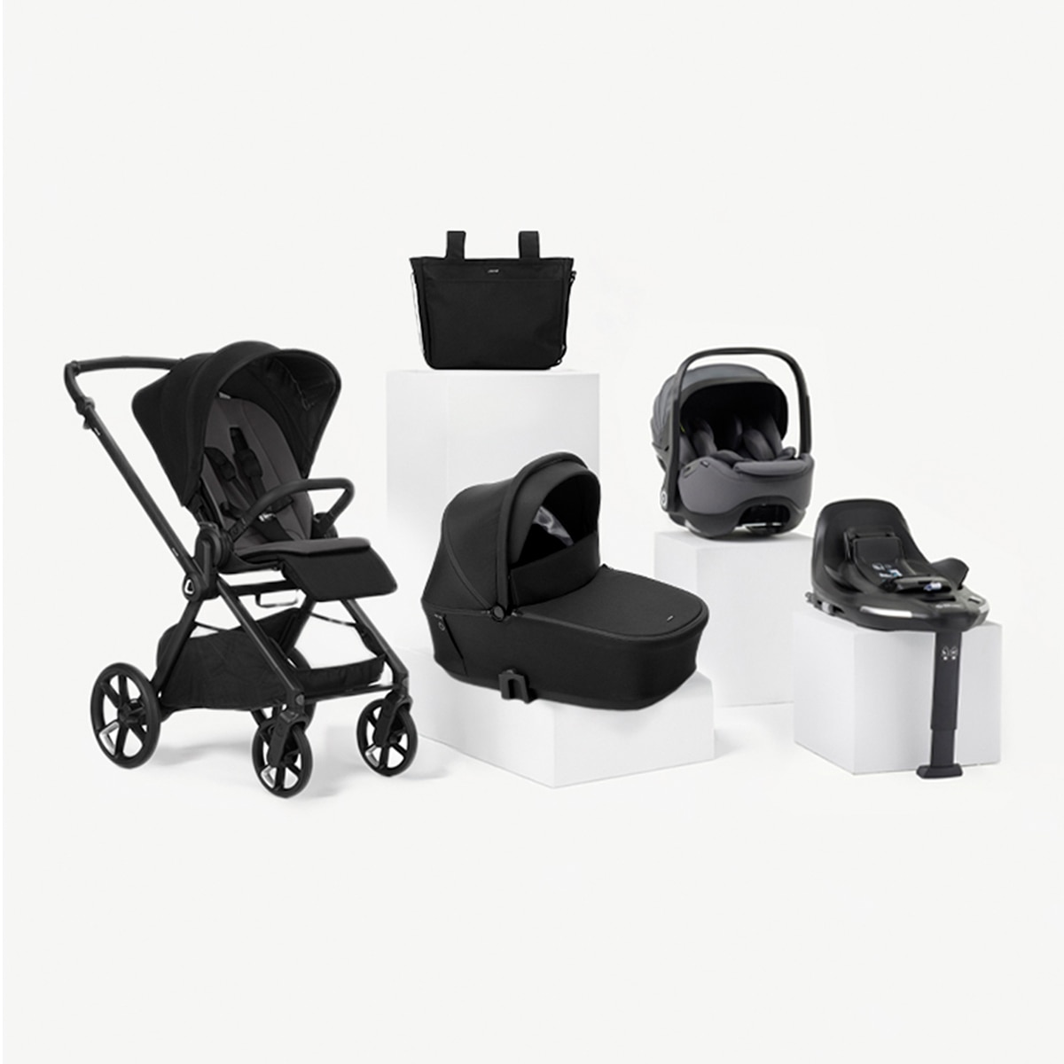 Imagen 0 de Trío Jané Muum 5 negro + capazo Sleep + portabebé Kombibaby gris + Kombibase