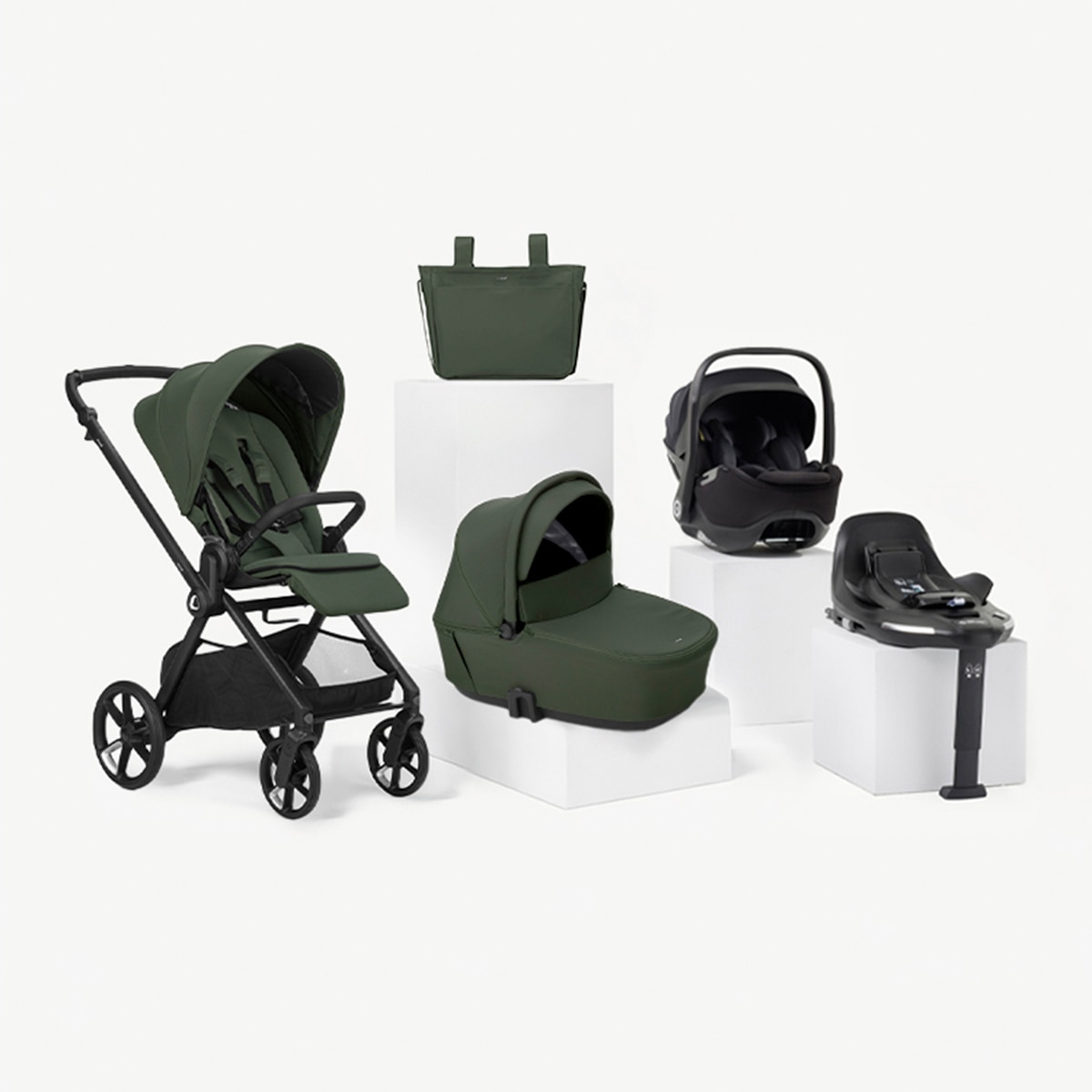 Imagem 0 de Carrinho de Passeio Trio Jané Muum 5 verde + Alcofa Sleep + Cadeira Auto Kombibaby preto + Kombibase