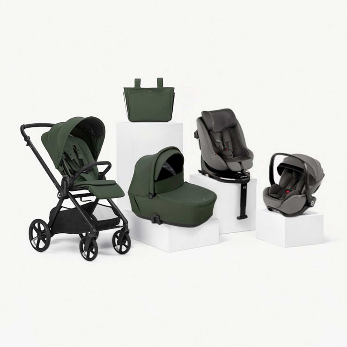 Imagen 0 de Carrito Jané Muum 5 verde + capazo Sleep + portabebé Kombibaby gris + Kombibase + Kombikid gris