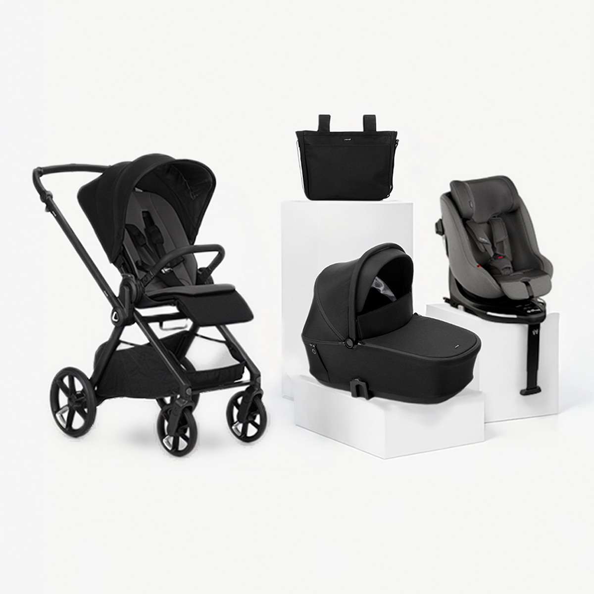 Imagem 0 de Carrinho de Passeio Trio Jané Muum 5 preto + Alcofa Sleep + Cadeira Auto Kombifix cinzento