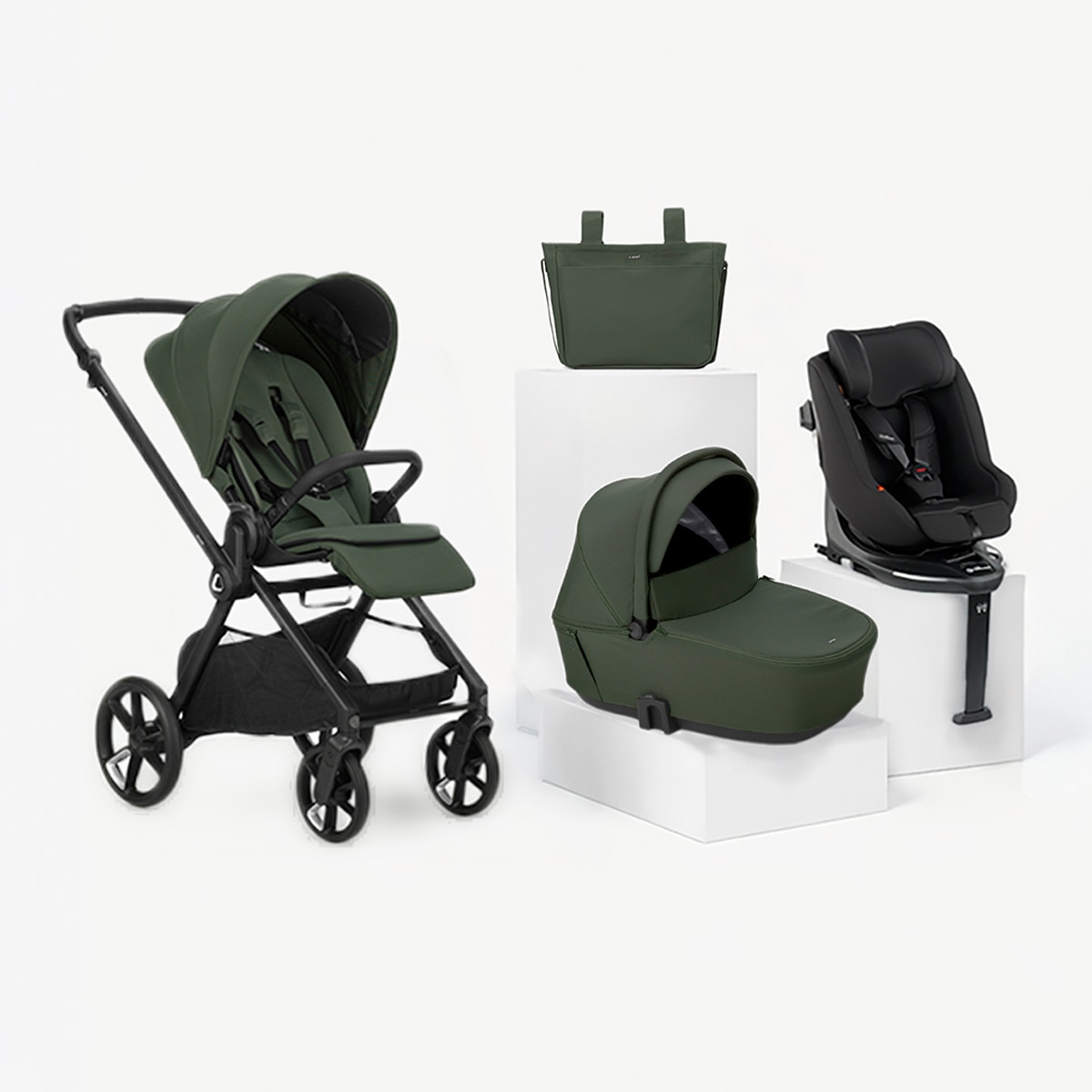 Imagem 0 de Carrinho de Passeio Trio Jané Muum 5 verde + Alcofa Sleep + Cadeira Auto Kombifix preto