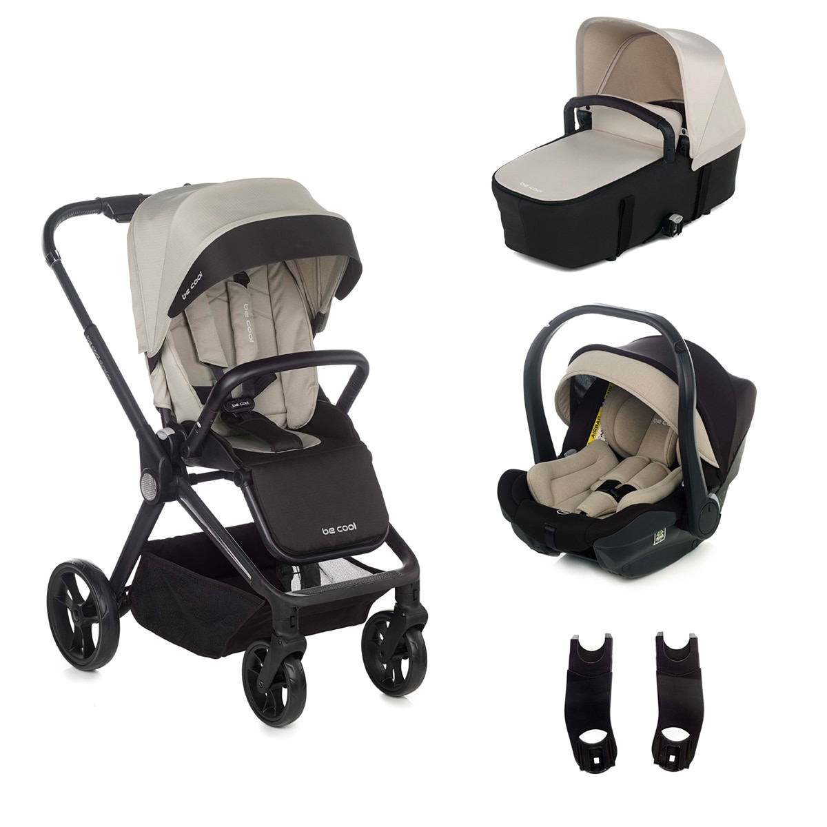 Carro de bebé Be Cool Stratos con capazo Stratos Cot y portabebé Travel Carrier 2025 - Beige Beige-1