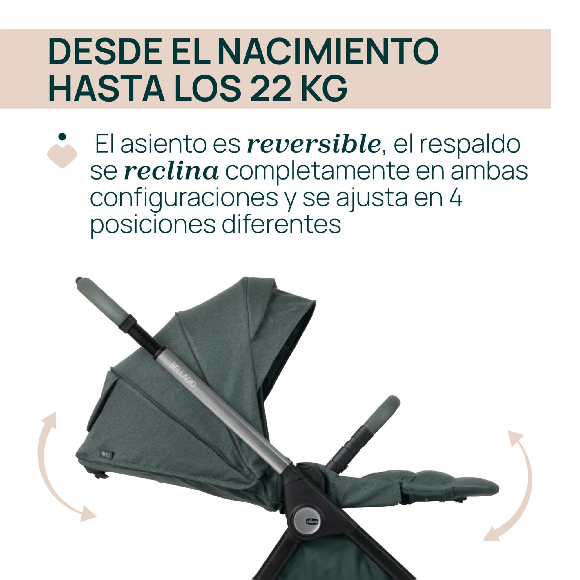 Carro de bebé Chicco Bellagio 2 piezas : silla paseo y capazo gran comfort - Verde oscuro Verde oscuro-4