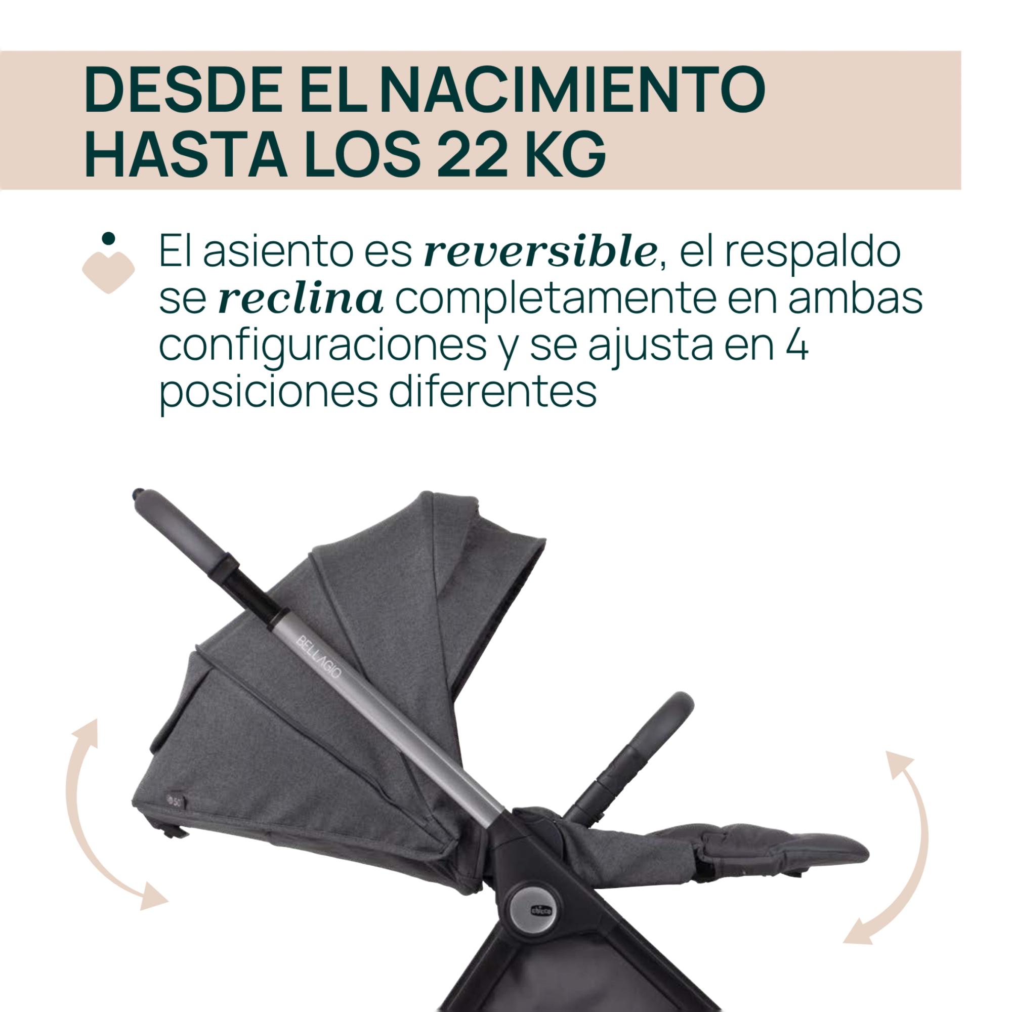 Carro de bebé Chicco Bellagio 2 piezas : silla paseo y capazo gran comfort - Gris oscuro Gris oscuro-4
