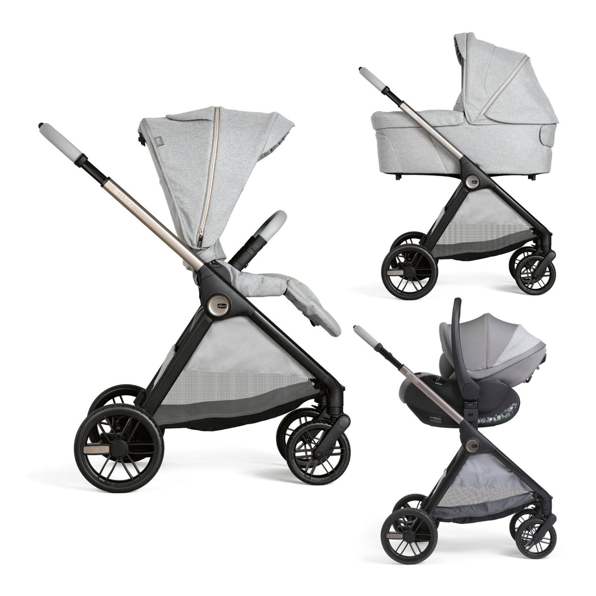 Imagen 1 de Carro de bebé Chicco Bellagio 3 piezas : silla paseo, capazo gran comfort y silla de coche First Seat Recline - Gris Gris