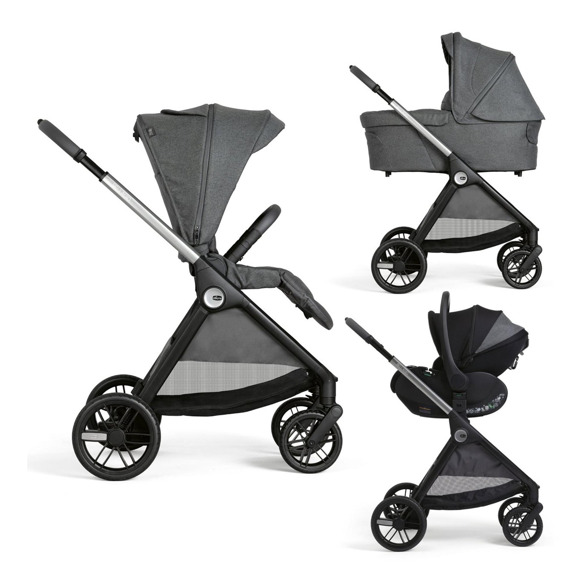 Imagen 1 de Carro de bebé Chicco Bellagio 3 piezas : silla paseo, capazo gran comfort y silla de coche First Seat Recline Gris oscuro