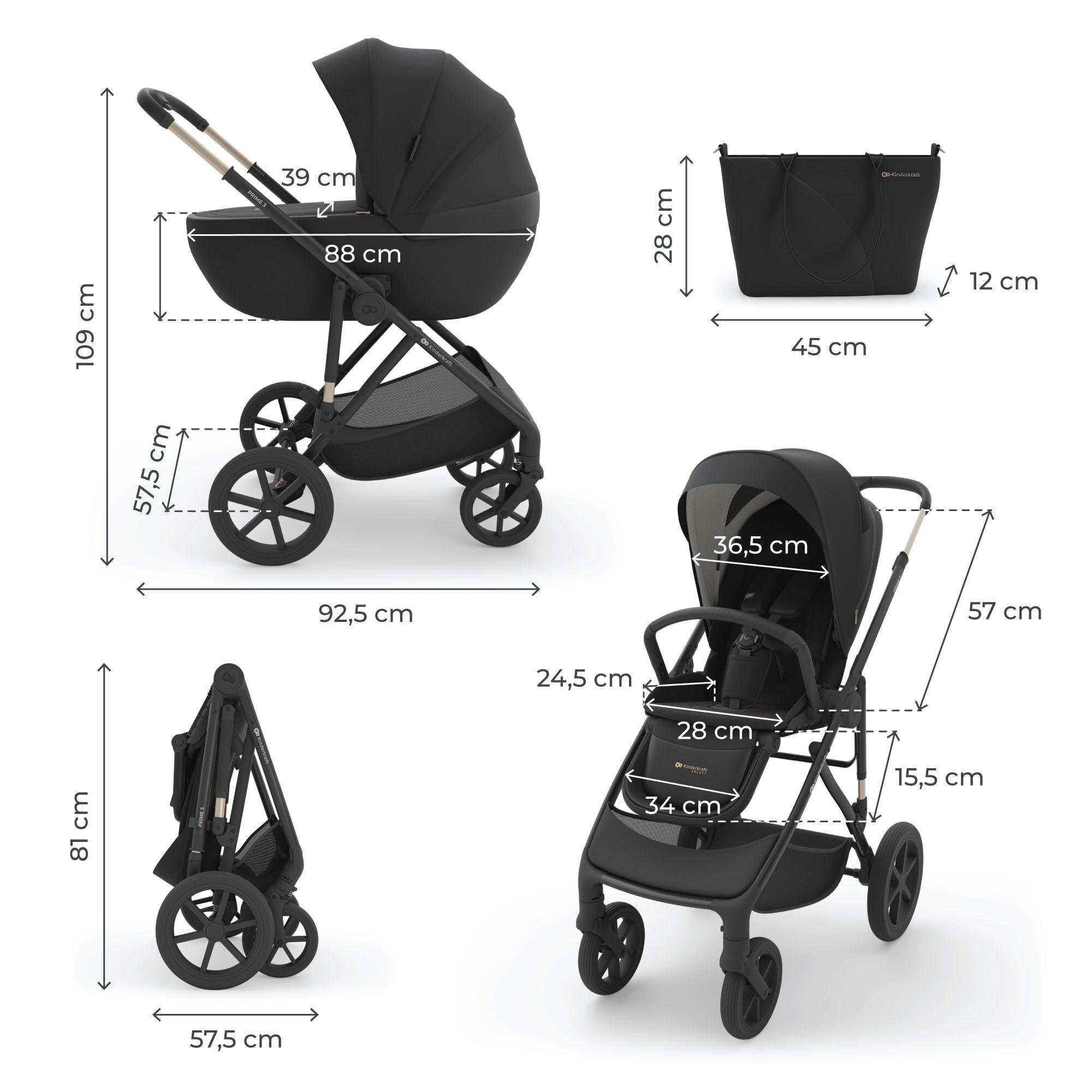 Carro de bebé 2 en 1 Kinderkraft PRIME 3 - Negro Negro-15