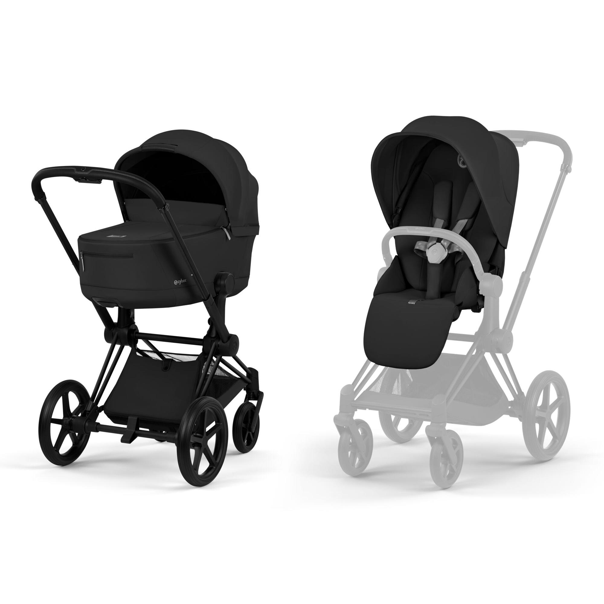 Carro de bebé dúo CYBEX PRIAM Comfort con Chasis PRIAM, Textiles PRIAM y Capazo plegable PRIAM Fold Lux Comfort - Marrón Negro-1
