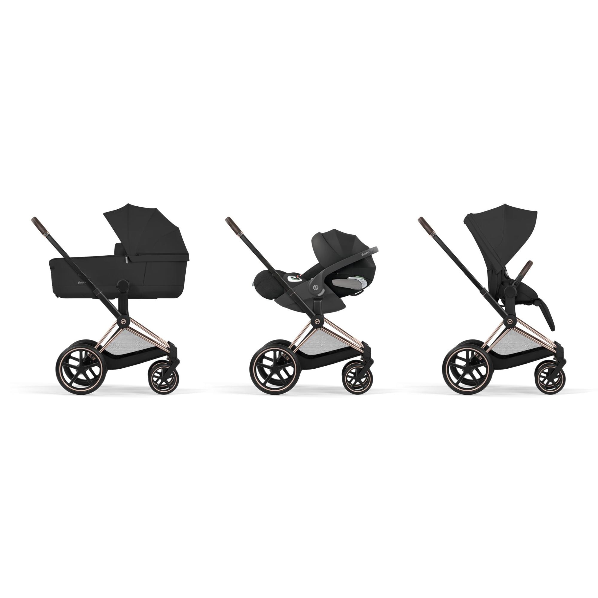 Carrinho de Bebé Duo Priam Comfort com Chassis Priam, Têxteis Priam e Alcofa Dobrável Priam Fold Lux Comfort Preto-12