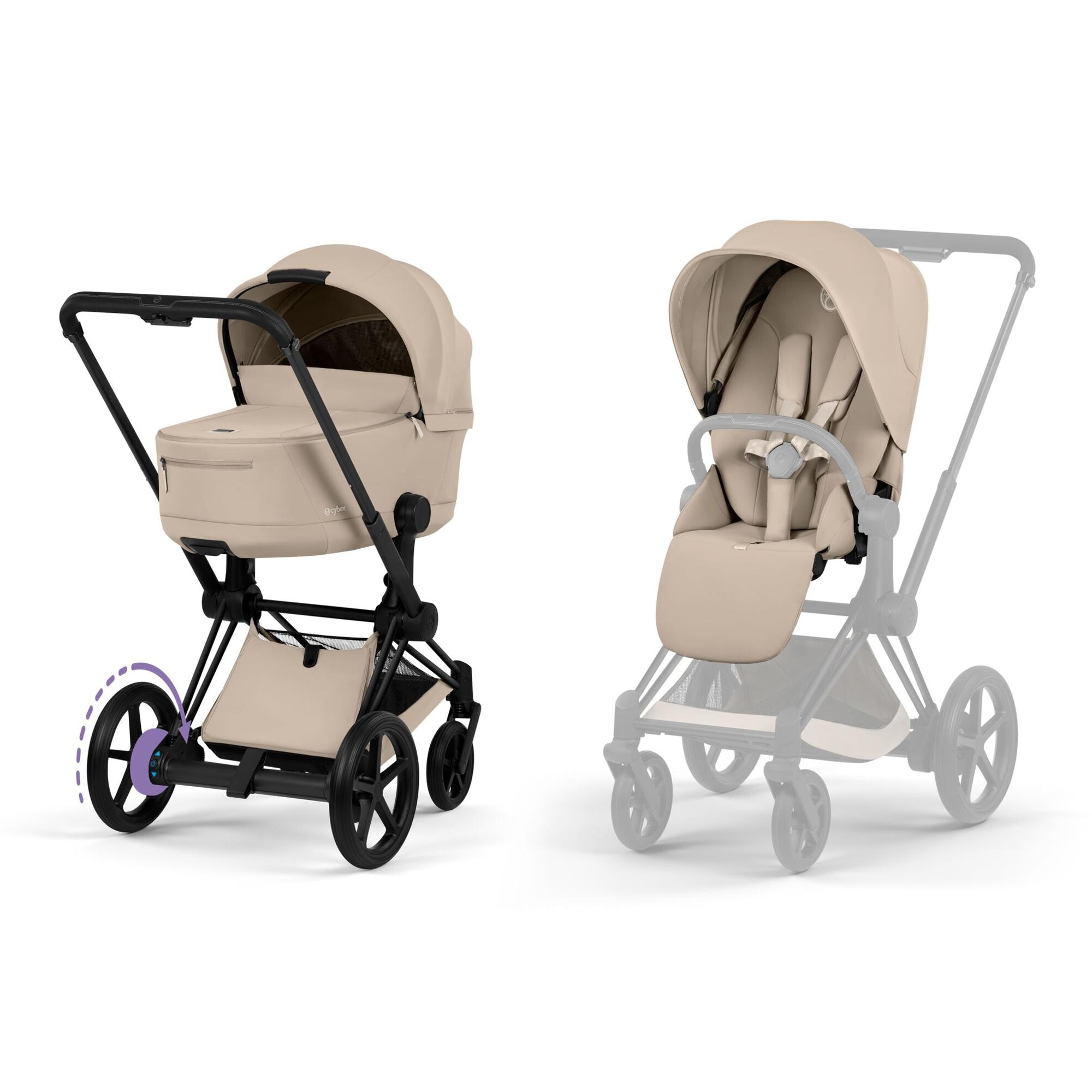 Imagem 0 de Carrinho de Passeio dúo CYBEX e-PRIAM Comfort com Chassis e-PRIAM, Têxteis PRIAM e Alcofa dobrável PRIAM Fold Lux Comfort