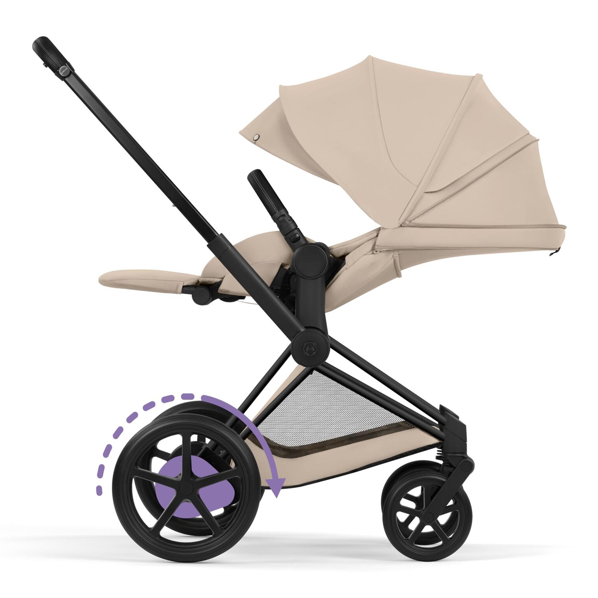 Carrinho de Passeio dúo CYBEX e-PRIAM Comfort com Chassis e-PRIAM, Têxteis PRIAM e Alcofa dobrável PRIAM Fold Lux Comfort Bege-8