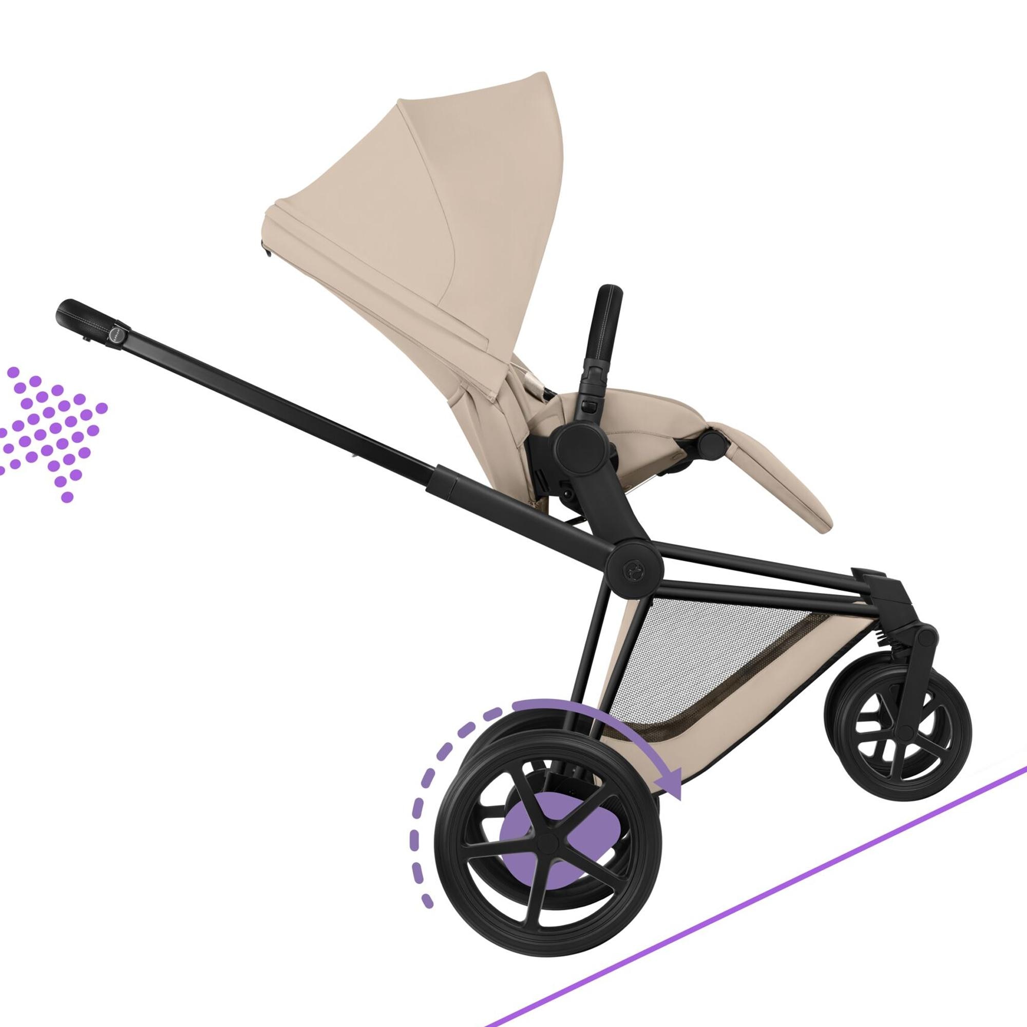 Carrinho de Passeio dúo CYBEX e-PRIAM Comfort com Chassis e-PRIAM, Têxteis PRIAM e Alcofa dobrável PRIAM Fold Lux Comfort Bege-9